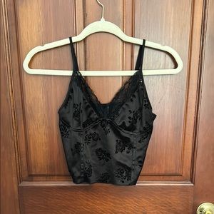 Motel Rocks Black Satin Floral Velvet Lace Cami Top